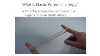 What is Elastic Potential Energy?
o Potential energy due compression or
expansion of an elastic object.
Notice the ball compressing
and expanding
 
