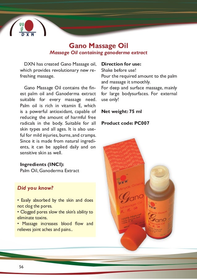 DXN Gano Massage Oil 30 ganoderma extract 70 palm oil, 75 ml