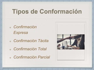 Tipos de Conformación
Confirmación
Expresa
Confirmación Tácita
Confirmación Total
Confirmación Parcial
 