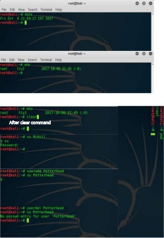 Screenshots of all Commands for LINUX Terminal (KALI Linux)