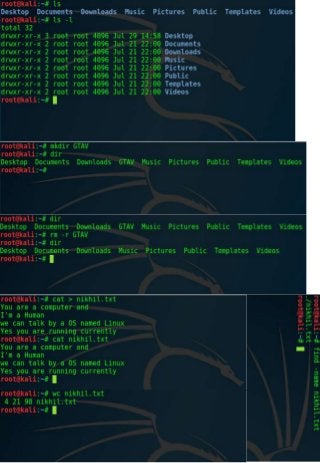 Screenshots of all Commands for LINUX Terminal (KALI Linux)