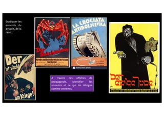 Eradiquer les
ennemis : du
peuple, de la
race…
A travers ces affiches de
propagande, identifier les
ennemis et ce qui les désigne
comme ennemis.
 
