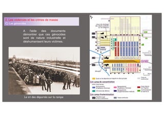 2. Les violences et les crimes de masse
C) Les génocides
A l'aide des documents
démontrer que ces génocides
sont de nature industrielle et
déshumanisent leurs victimes.
Le tri des déportés sur la rampe
 