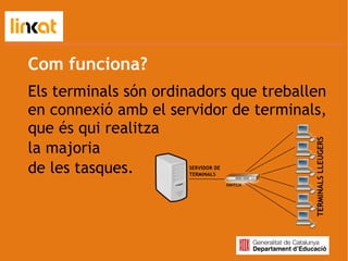 Com funciona? Els terminals són ordinadors que treballen en connexió amb el servidor de terminals, que és qui realitza la ...
