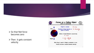  So that Net force
becomes zero
 Then it gets constant
velocity
 