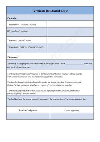 Terminate Residential Lease Fillable PDF Template