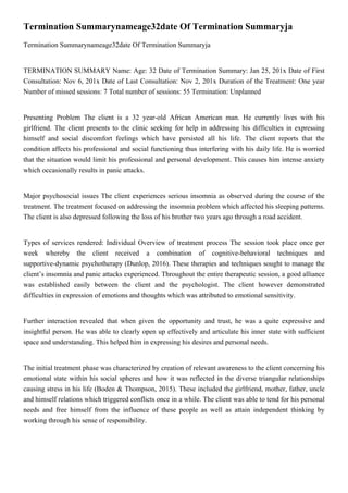 Comprehensive Termination Summary of Psychotherapy for Anxiety ...