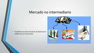 Mercado no intermediario
• Transferencia de los titulares de derecho de
crédito de sus mercancías.
 