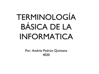 TERMINOLOGÍA
BÁSICA DE LA
INFORMATICA
Por: Andrés Padrón Quintana
4020
 