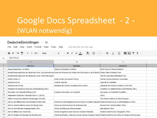 Google Docs Spreadsheet - 2 -
(WLAN notwendig)
 