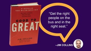 “Get the right
people on the
bus and in the
right seat.”
–JIM COLLINS
 