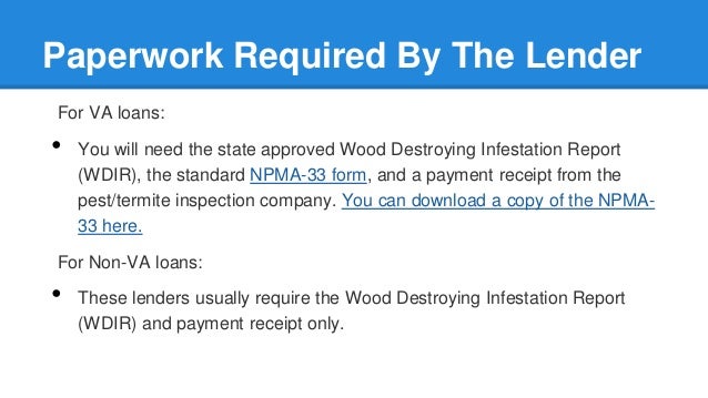 are termite letters required in georgia va loan form npma 33