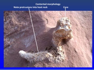Contorted morphology
Note protrusions into host rock Core
 