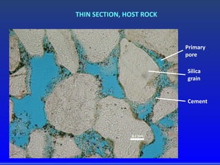 THIN SECTION, HOST ROCK
Primary
pore
Silica
grain
Cement
0.1 mm
 
