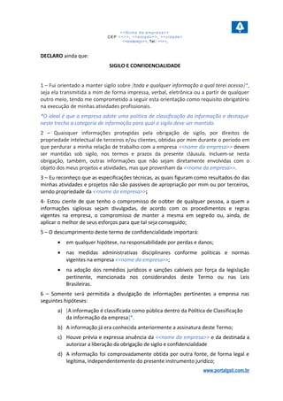 Modelo Termo de Confidencialidade, PDF
