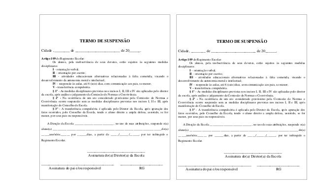Termo de suspensão escolas Termo de suspensão escolas