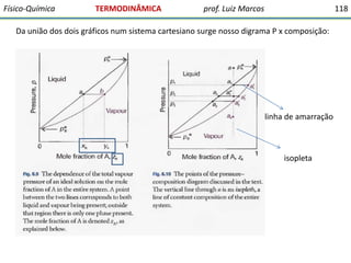 Físico-Química

TERMODINÂMICA

prof. Luiz Marcos

118

Da união dos dois gráficos num sistema cartesiano surge nosso digrama P x composição:

linha de amarração

isopleta

 