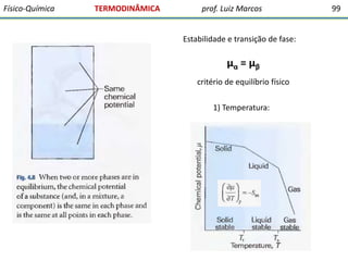 Físico-Química

TERMODINÂMICA

prof. Luiz Marcos

Estabilidade e transição de fase:

μα = μβ
critério de equilíbrio físico
1) Temperatura:

99

 