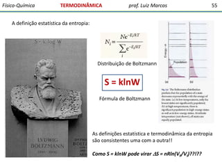 Físico-Química

TERMODINÂMICA

prof. Luiz Marcos

55

A definição estatística da entropia:

Distribuição de Boltzmann

S =...