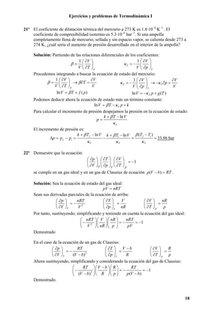 Ejercicios y problemas de Termodinámica I
21º El coeficiente de dilatación térmica del mercurio a 273 K es 1.8·10–4·K–1 . ...