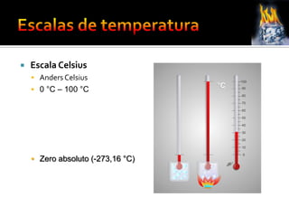  Escala Celsius
 Anders Celsius
 0 °C – 100 °C
 Zero absoluto (-273,16 °C)
 