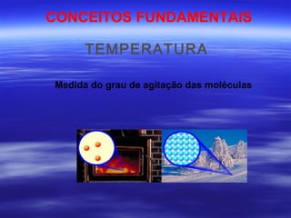 CONCEITOS FUNDAMENTAIS

      TEMPERATURA

Medida do grau de agitação das moléculas
 