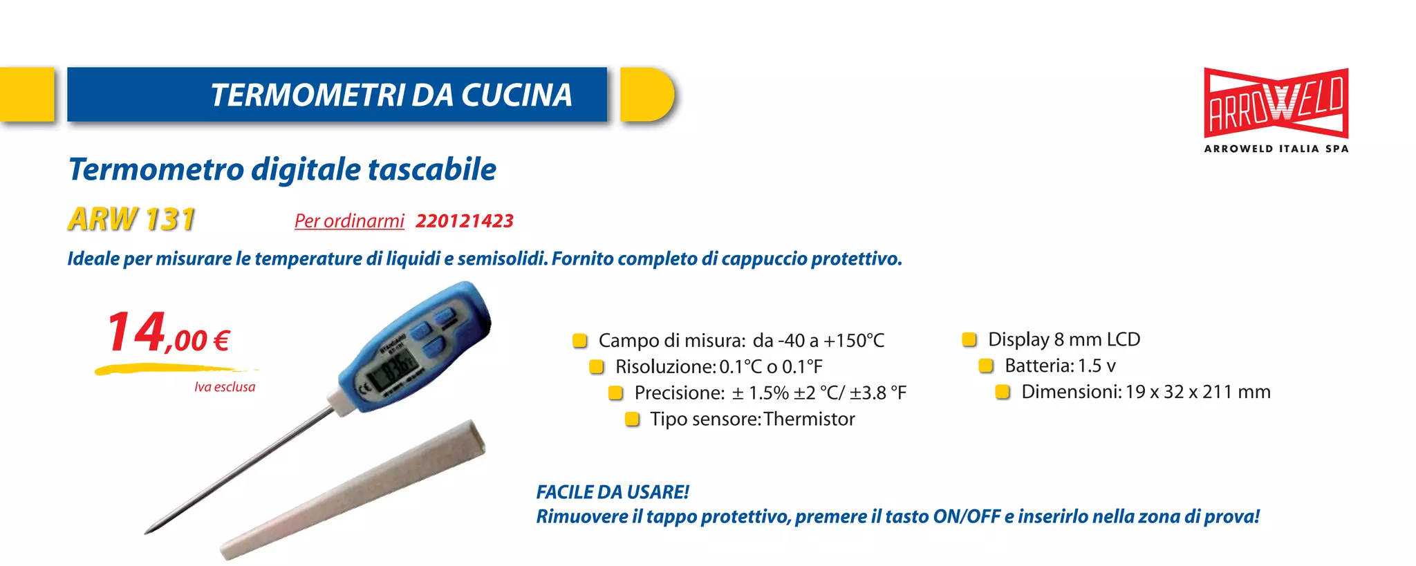Termometro Digitale LCD Con Sonda A Cavo – Marca Cuiisw, Nuovo