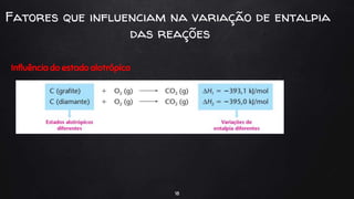 Influência do estado alotrópico
18
Fatores que influenciam na variação de entalpia
das reações
 