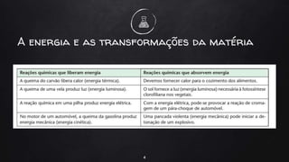 4
A energia e as transformações da matéria
 