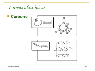 Termoquímica 12
Formas alotrópicas
 Carbono
 