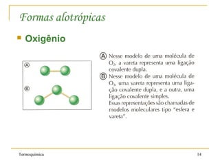 Termoquímica 14
Formas alotrópicas
 Oxigênio
 