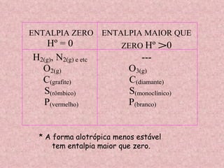 * A forma alotrópica menos estável tem entalpia maior que zero. 