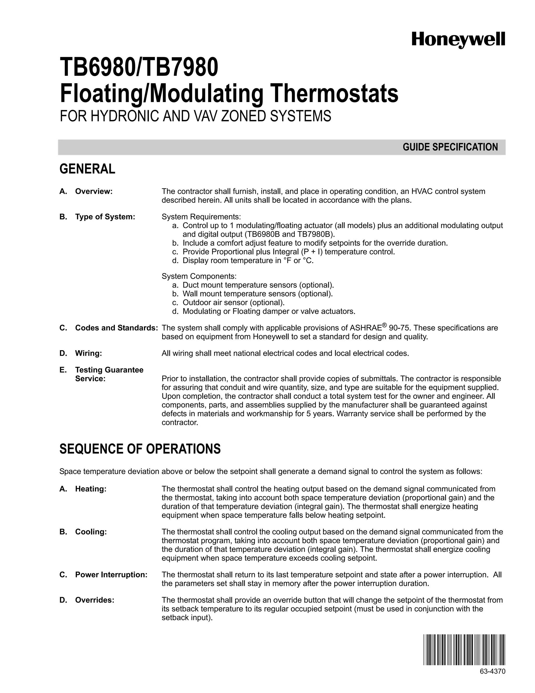 Termostato honeywellguide specification PDF