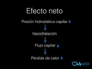 Efecto neto
Presión hidrostática capilar
Vasodilatación
Flujo capilar
Pérdida de calor
 
