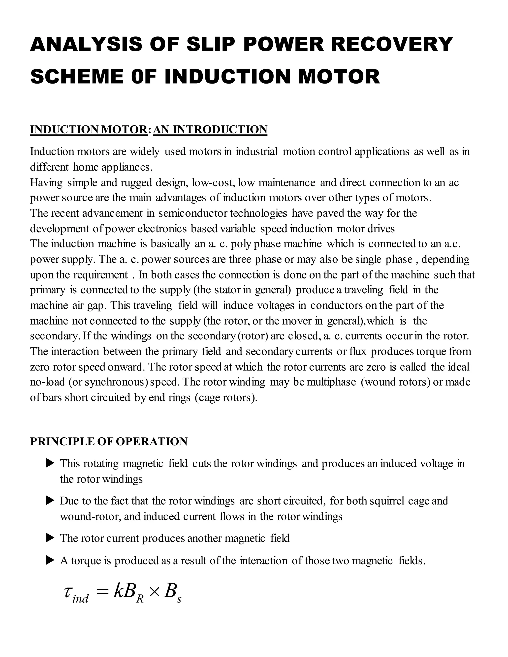 analysis of induction motor drive using slip power recovery scheme | DOCX
