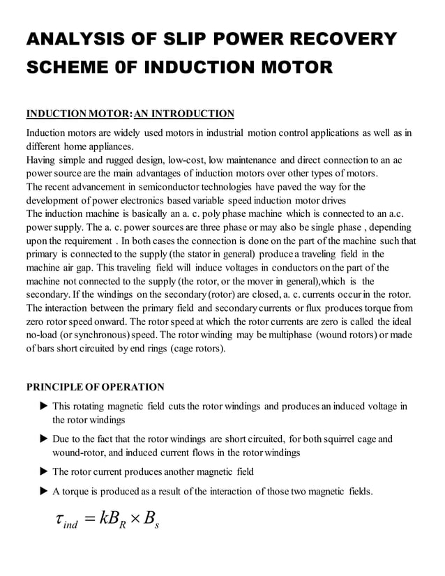 analysis of induction motor drive using slip power recovery scheme PDF