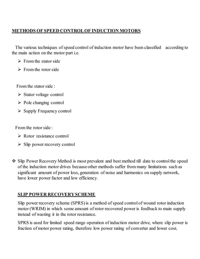 analysis of induction motor drive using slip power recovery scheme