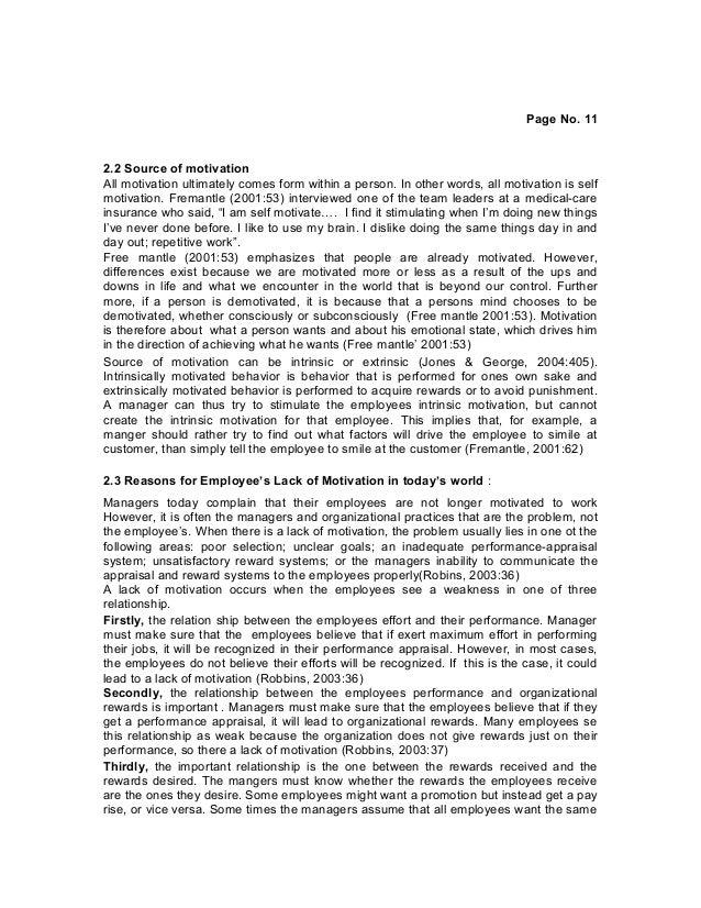 Dissertation on staff motivation
