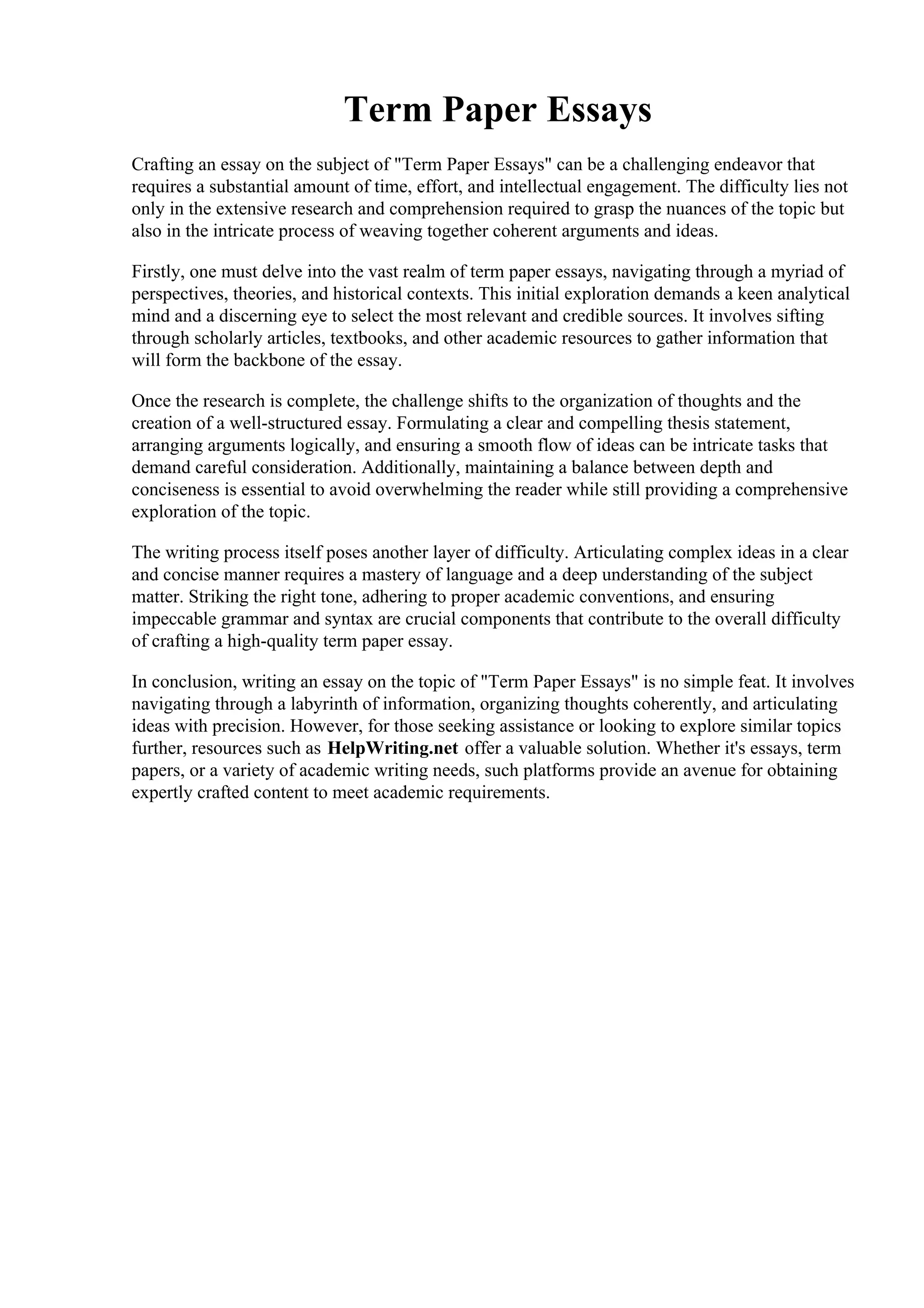 Term Essay Example Term Paper Essays | PDF