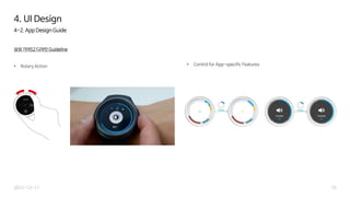 192015-12-17
4-2. App Design Guide
삼성 기어S2 디자인 Guideline
• Rotary Action
4. UI Design
• Control for App-specific Features
 