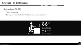 AND562 :: Advanced Interface Design
Motivation - We Need Exercise
3
 Sitting is killing you [TIME, 2014]
• “Sitting is the new smoking”
• Sedentary behavior to poor health, including heart disease diabetes, obesity and hyper tension
 