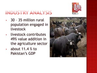 •   30 – 35 million rural
    population engaged in
    livestock
•   livestock contributes
    49% value addition in
    the agriculture sector
•   about 11.4 % to
    Pakistan’s GDP
 