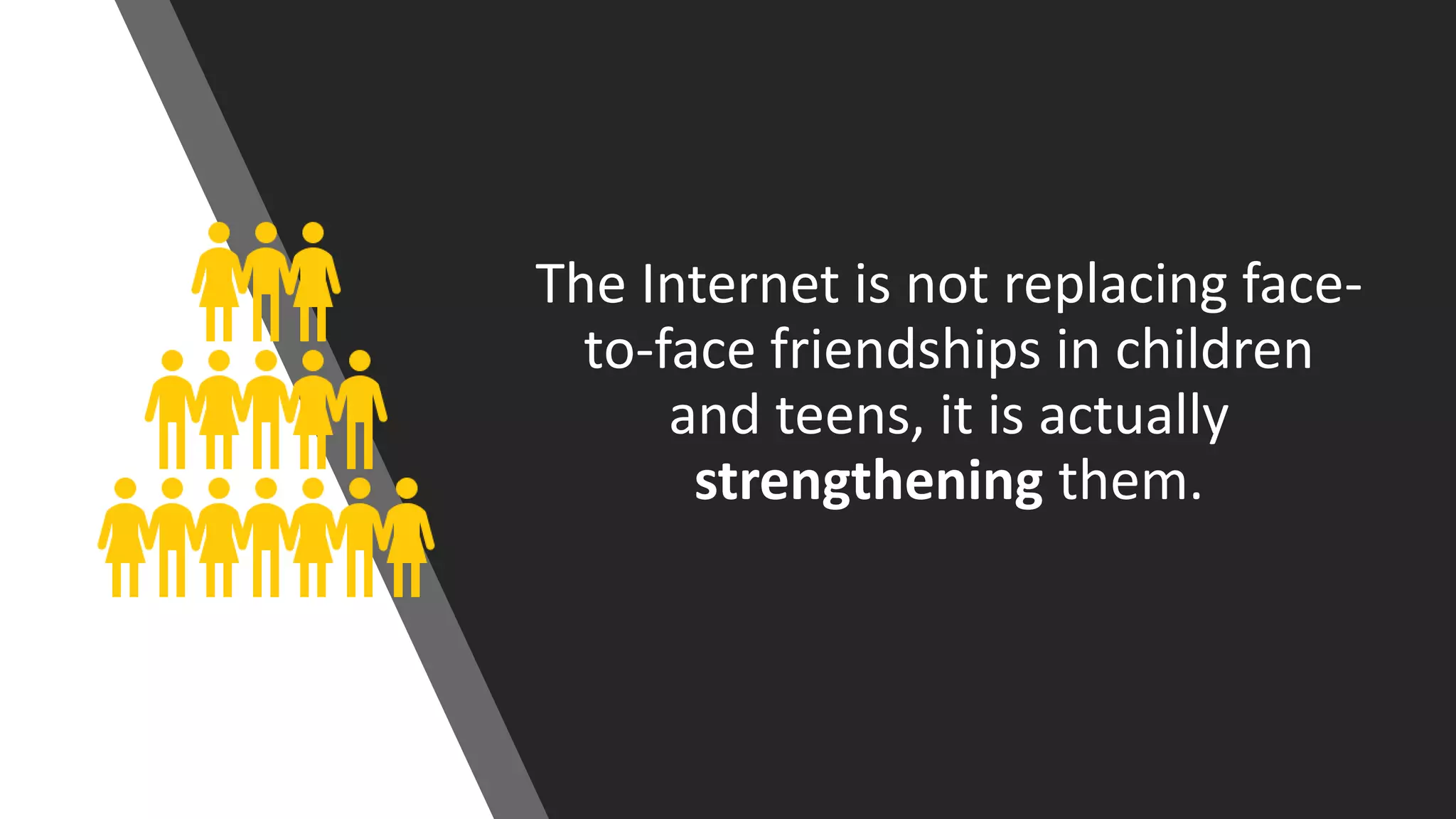 The Internet is not replacing face-
to-face friendships in children
and teens, it is actually
strengthening them.
 