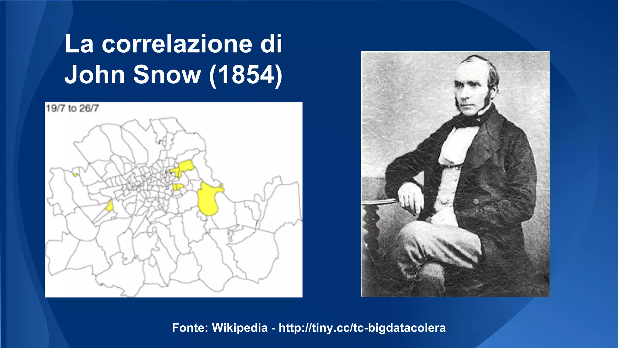 La correlazione di
John Snow (1854)
Fonte: Wikipedia - http://tiny.cc/tc-bigdatacolera