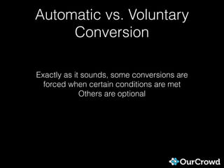 Automatic vs. Voluntary
Conversion
Exactly as it sounds, some conversions are
forced when certain conditions are met
Others are optional
 