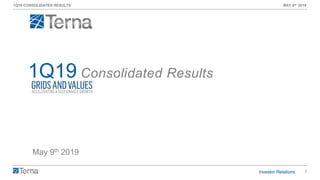 1
1Q19 CONSOLIDATED RESULTS MAY 9th 2019
May 9th 2019
1Q19 Consolidated Results
 