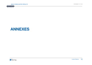 9M10 CONSOLIDATED RESULTS NOVEMBER 12th 2010
ANNEXES
Investor Relations 12
 