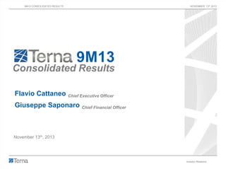 NOVEMBER 13th 2013

9M13 CONSOLIDATED RESULTS

9M13

Consolidated Results
Flavio Cattaneo Chief Executive Officer

Giuseppe Saponaro Chief Financial Officer

November 13th, 2013

Investor Relations

1

 