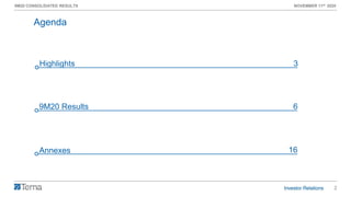 2
9M20 CONSOLIDATED RESULTS NOVEMBER 11th 2020
Agenda
9M20 Results 6
Highlights 3
Annexes 16
 