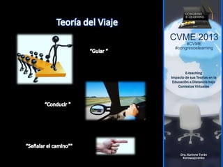CVME 2013
#CVME
#congresoelearning
E-teaching
Impacto de sus Teorías en la
Educación a Distancia bajo
Contextos Virtuales
Dra. Karinne Terán
Korowajczenko
 
